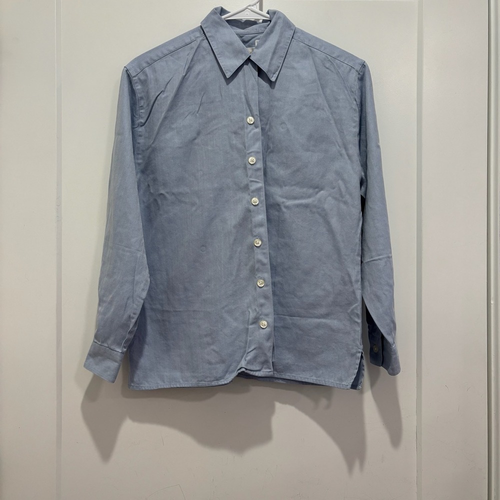Talbots Womens Lightβ Blue Herringbone 100% Cotton Button Down Shirt Size 4